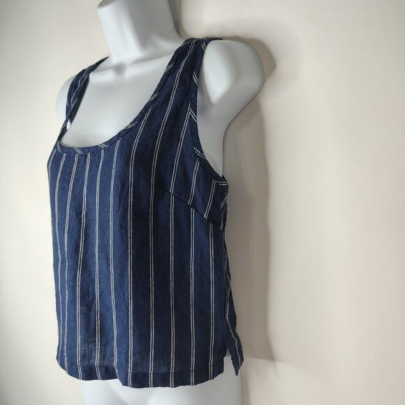 Onia Tank Top Womens Medium 100% Linen Navy Blue White Stripe Tie Open Back‎ - Picture 4 of 12